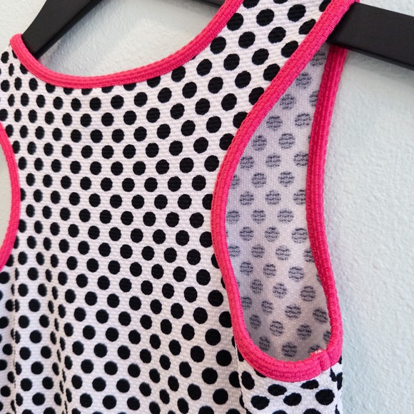 Faded Glory Midi Dress Girls Large Black White Polka Dot Pink Trim Retro Preppy - Picture 4 of 5